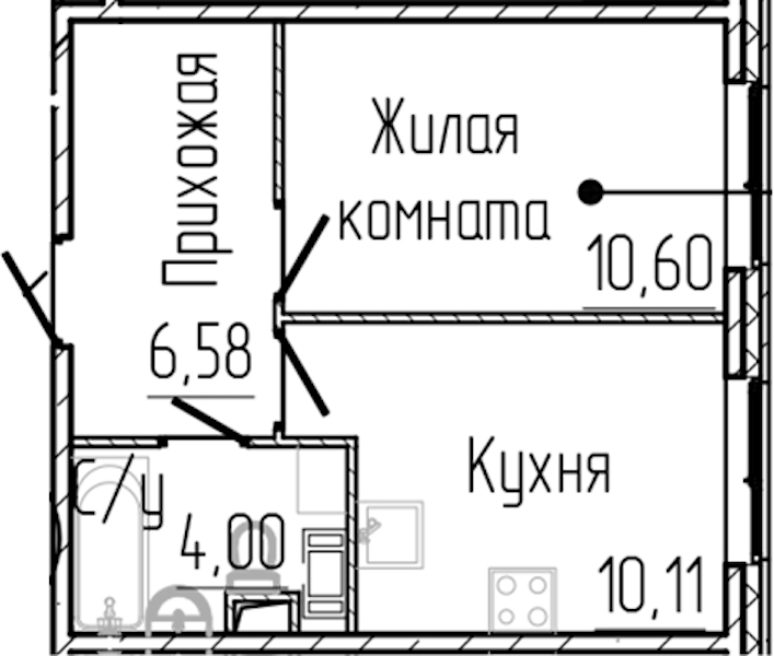 1-комнатная квартира 31.29 м², 1/4 эт., ЖК «SERTOLOVO PARK»